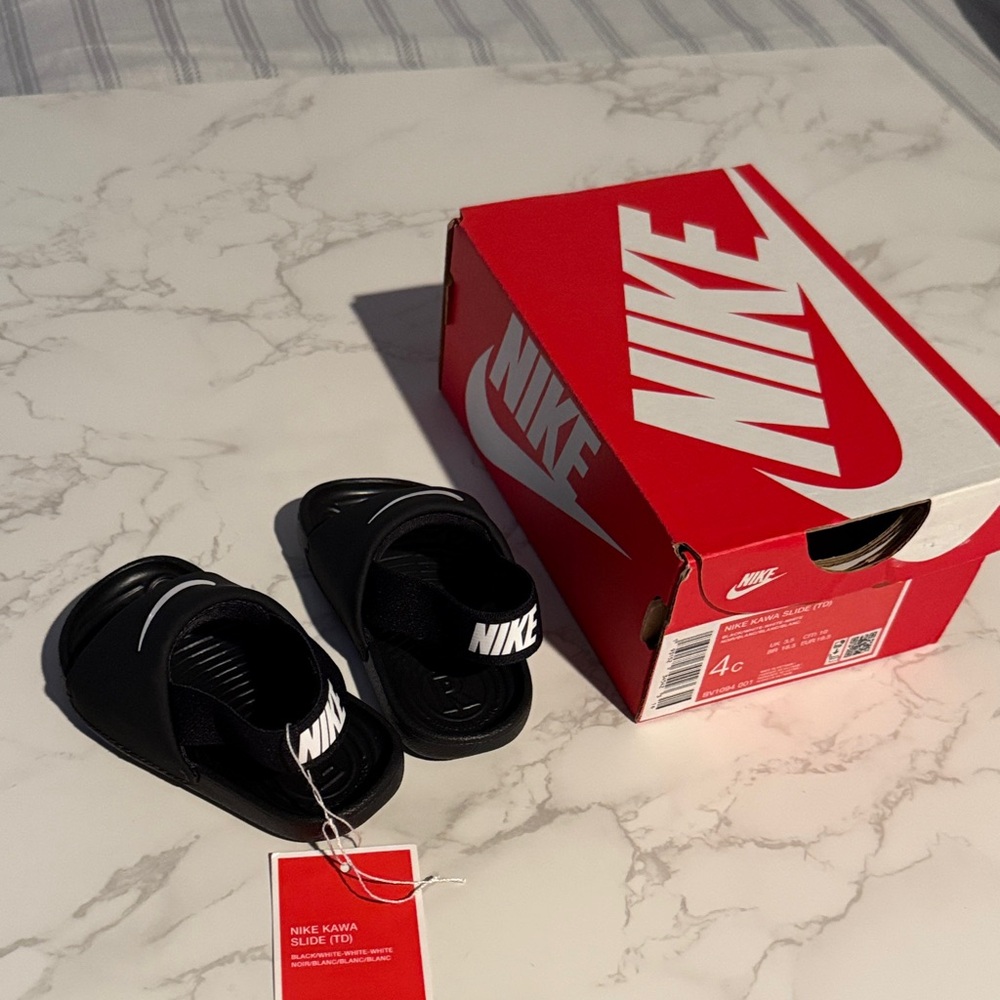 Nike Black and White Kawa Slides with Logo